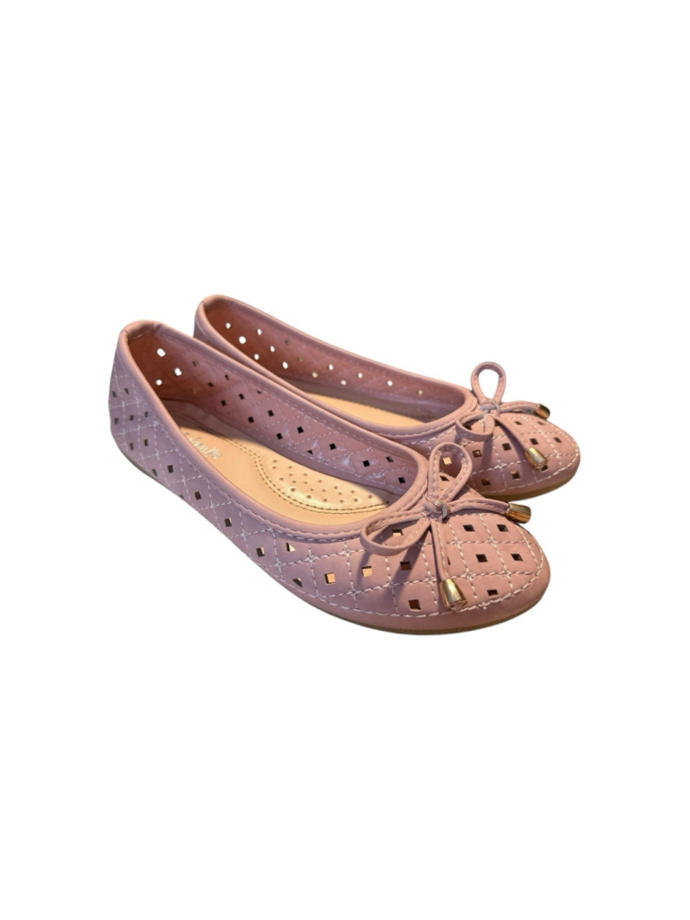Link Comfort Girls Pink Ballet Flats Bow Cutout Slip On Shoes Size 3